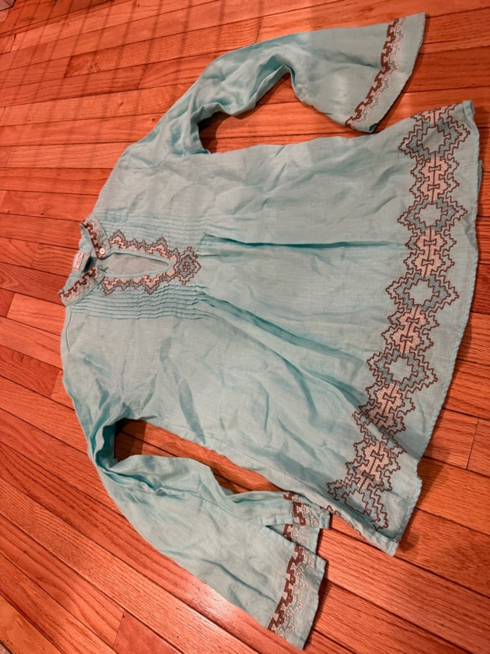 Linen Embroidered Tunic - Mint Blue - Picture 3 of 8